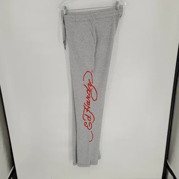 Ed hardy by Christian Audigier womens large gray spellout love heart sweatpants